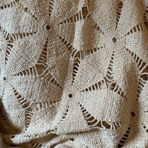 Vintage Crochet Blanket Star Pattern Cream Full/Double